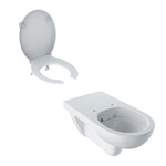 Wisząca miska WC Selnova Comfort lejowa, B35.5 cm, H34 cm, T70 cm, długa, Rimfree, łazienka bez barier Deska sedesowa WC antybakteryjna Selnova Comfort z otwartym siedziskiem, mocowanie od dołu, zawiasy metalowe, łazienka bez barier biała